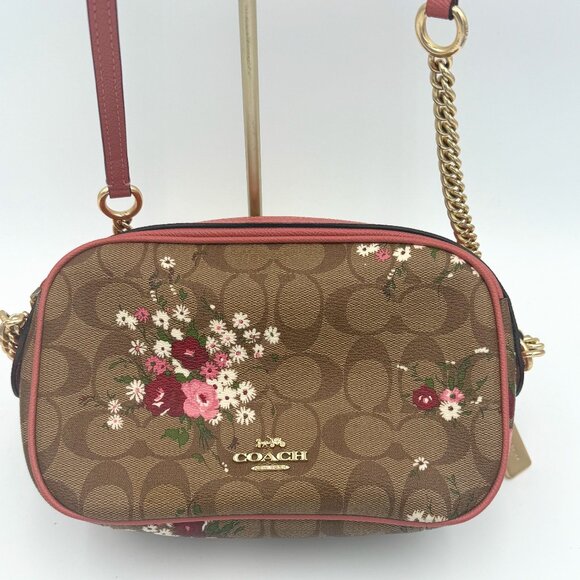 Coach Handbags - Coach Signature Leather Floral Shoulder Bag Purse w/ Gold Chain Strap